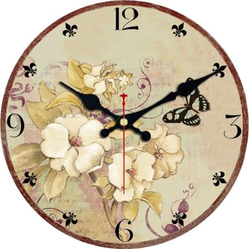 Peach Blossom Flowers Wall Clock Vintage Home Decor Beauty Colorful Stripe Design Rustic Country Flower Wall Clock for Home