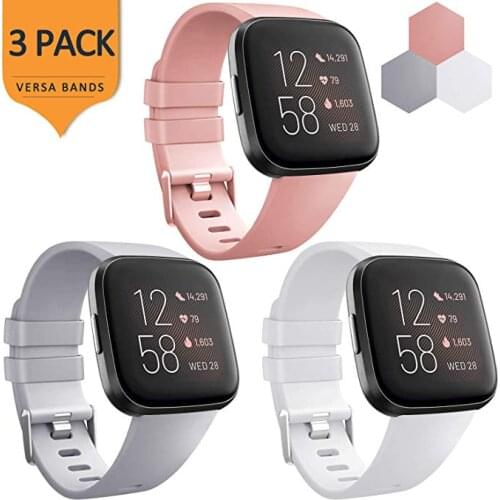 3pcs Soft Silicone Band Strap For Fitbit Versa 2 Band Wrist Waterproof Replacement Watch Strap For Fitbit Versa/Fitbit Versa 2