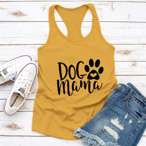 Dog Mama Pawprint Funny Tank Tops New Arrival Women Funny Casual Cotton Tank Tops Dog Mom Life Tops Mama Vest Gift for Dog Lover