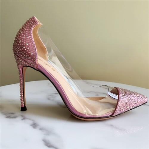 2020 summer new style pink strass crystal pointy toe stiletto high heel women shoes bride wedding shoes 10cm 8cm