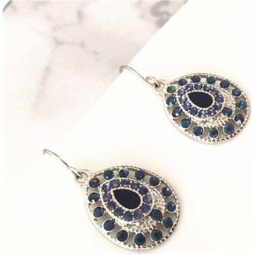 Bohemia Vintage Antique Rhodium Color Plating Navy Stone Decorate Tear Drop Earrings For Women Dinner Anniversary Office Jewelry