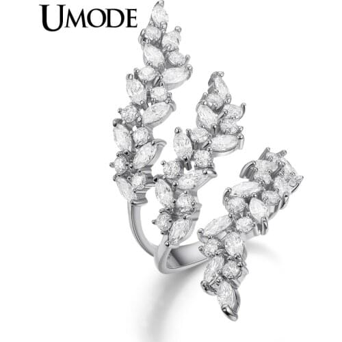 UMODE Brand Fashion Anel Jewelry 0.1ct Marquise Cut Top CZ Rings For Women White Gold Color Cocktail Ring Bague Femme AUR0318B