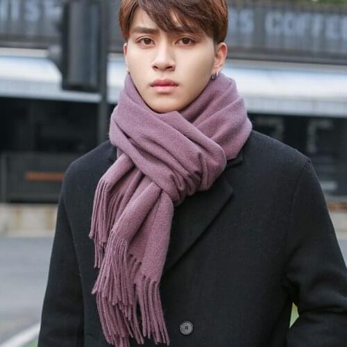 Winter 100% Lamb Wool Scarf Men Neck Warmer Thicken Purple Pashmina Wraps Foulard for Mans Cashmere Echarpe Pure Wool Scarves