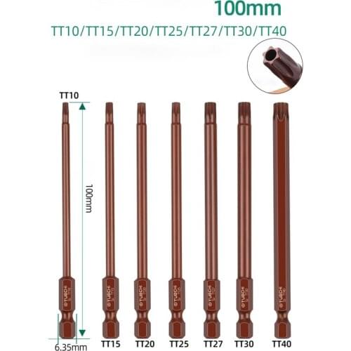 1/4Inch Hex Shank 100mm Plum Blossom Bit Magnetic Screwdriver Bit Anti-Theft With Hole Pneumatic Electric Drill Electric Screw