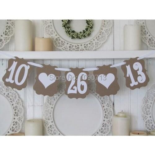 Free Shipping 1 X Retro Customized Date Banner save the date Wedding Photo Prop Sign Hanging Bunting Garlands