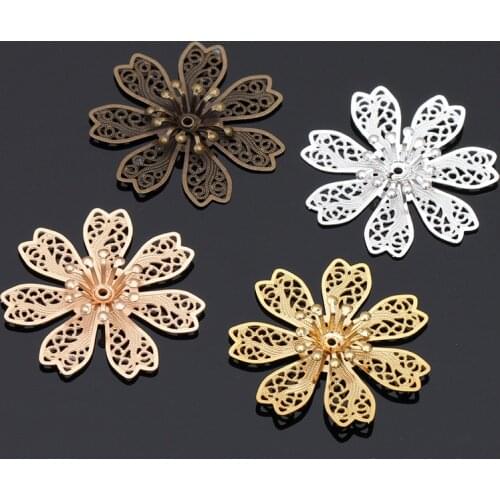 10pcs 28mm Metal Flower Beads Cap Silver Gold Color Filigree Flower Base Bead Cap Charms for Jewelry Making Craft Components DIY