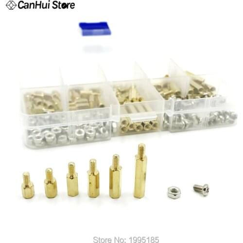 180Pcs/set M3*L+6mm Hex Nut Spacing Screw Brass Threaded Pillar PCB Motherboard Standoff Spacer Kit M3*10+6 12 15 20 6 8+6