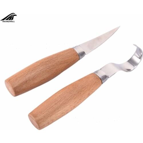 2pcs/set Stainless Steel Woodcarving Cutter Woodwork Sculptural DIY Wood Handle Spoon Carving Knife Woodcut Tools Kit