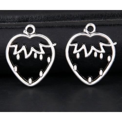 20pcs Silver Color 27x22mm Hollow Strawberry Charms Berries Fruit Pendant Jewelry DIY Handmade Craft Accessories Wholesale