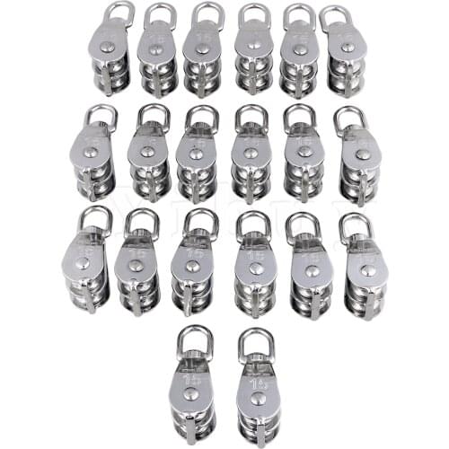 20 xSilver Stainless Steel M15 304 Double Pulley Swivel Block Lifting Wheel
