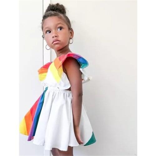 2019 New Rainbow Striped Tutu Dress Cotton Girls Princess Costume Baby Girls Dress Cute Birthday Party Dresses 1-5Y