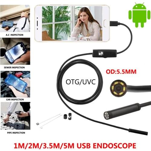 5.5mm Android Endoscope OTG Micro USB Endoscope Waterproof Borescopes Inspection Camera with 6 LED and 1M 2M 3.5M 5M Cable