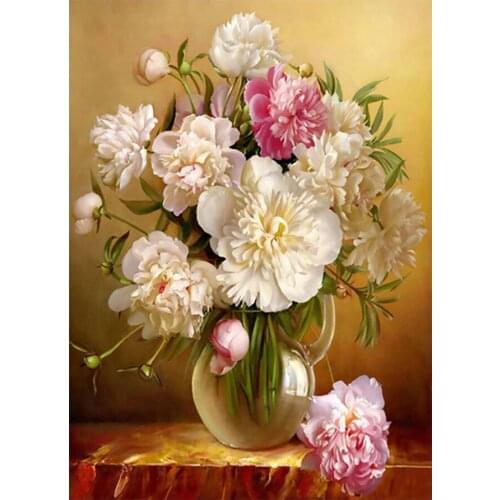 5D DIY white Flower vase Diamond Painting Full Round square Rose Peony New Sticking Drill Cross Embroidery Home Decoration