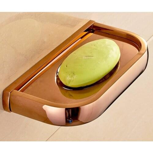 Bathroom Accessory Square Shape Luxury Rose Gold Copper Brass Wall Mounted Bathroom Soap Dish Holder mba871