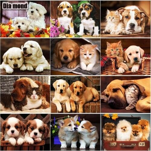5D DIY Animals Diamond Painting Cat Dog Flower Diamond Embroidery Cross Stitch Full Square Round Drill Manual Gift Home Decor
