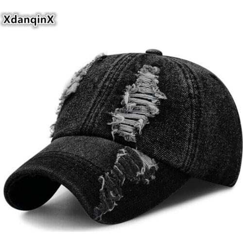 XdanqinX 2020 New Mens Cotton Baseball Cap Personality Hole Hip Hop Hat Adjustable Size Womens Brands Caps Cowboy Couple Hats
