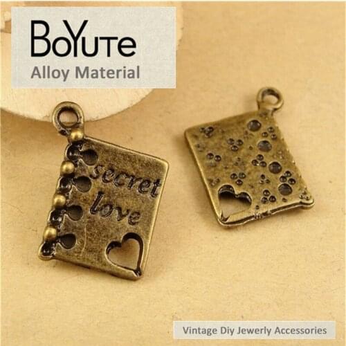 BoYuTe (50 Pieces/Lot) 13*14MM Vintage Antique Bronze Love Letter Book Pendant Zinc Alloy Materials Diy Jewelry Wholesale