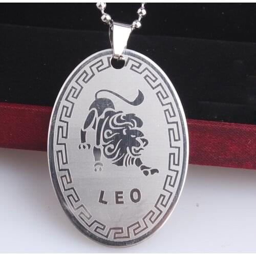 Ellipse Tag Twelve constellations 316L Stainless Steel pendant necklaces bead chain for men women wholesale