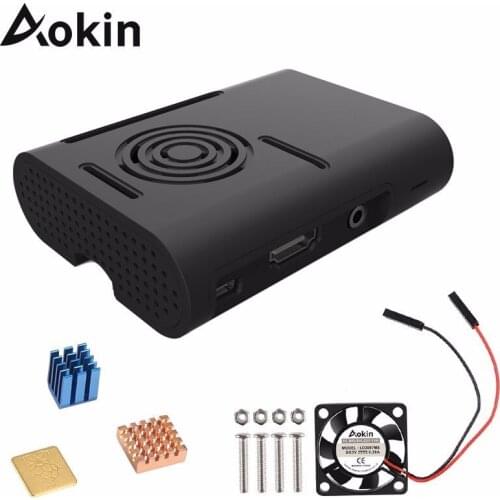 Aokin Case For Raspberry Pi Enclosure Cover with Aluminum Heatsink Cooling Fan for Raspberry Pi 3 Model B + Plus,PI 3 / 2