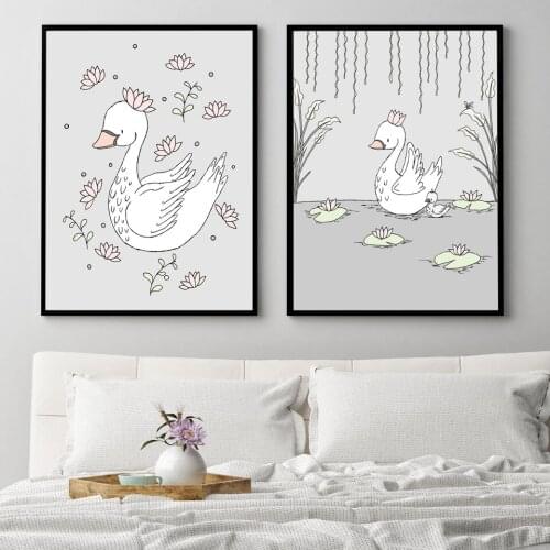 Baby Girls Room Pink Swan Decor Posters And Prints Cuadros Nordic Style Kids Decoration Poster Wall Art Canvas Painting Unframed