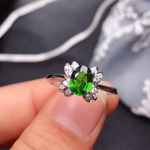 Elegant Silver Gemstone Ring 5Mm * 7 Mm Natural Chrome Diopside Ring for Woman Real 925 Silver Diopside Ring Anniversary Gift