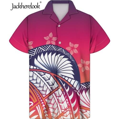 Jackherelook Polynesian Tribal Design Loose Hawaiian Shirts for Teen Boys Summer Cuban Guayabera Floral Men Tops Shirt Chemise