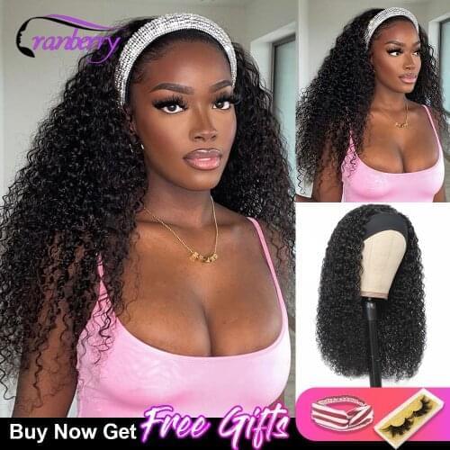 Cranberry Hair Curly Headband Wig Human Hair for African American Women Affordable Headband Wigs Machine Made Beginner Friendly