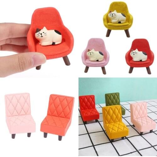 1:12 Dollhouse Miniature Soft Sofa Stool With Cat For Doll Mini Furniture Toys Dollhouse Pretend Play Toy New