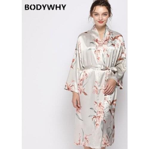 Summer New Pajamas Simulation Silk Milan Flower Printing Mid-length Nightgown Sexy Sleepwear Home Clothing Bathrobe