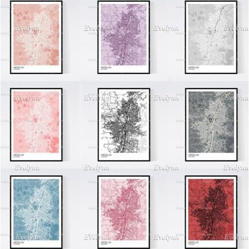 Medellin, Colombia Map Art Print - Many Styles - Scandi // Vintage Wall Art Modular Pictures Canvas Modern Home Decor Posters