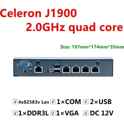 Mini PC Celeron J1900 Quad Core Intel Atom D525 Processor Network Security Control Desktop Firewall Router Mini Computer 4 LAN