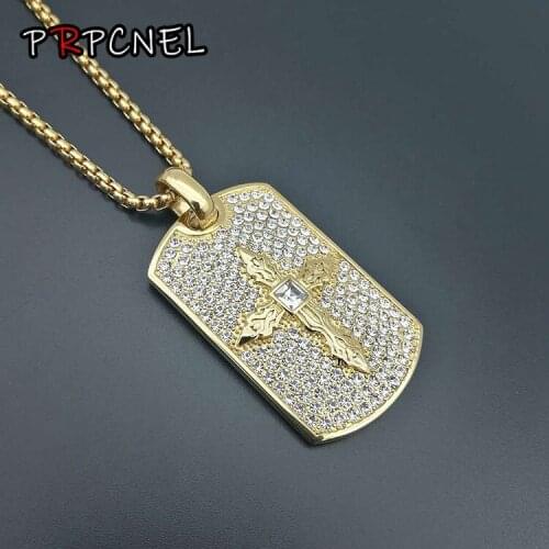 Men gold color Hip Hop Jewelry 316L Stainless steel Chains Cross Military License Pendants Cool Necklaces