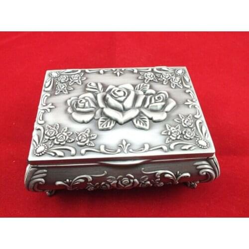New Beautiful tibet silver carved Rose jewelry box Decoration