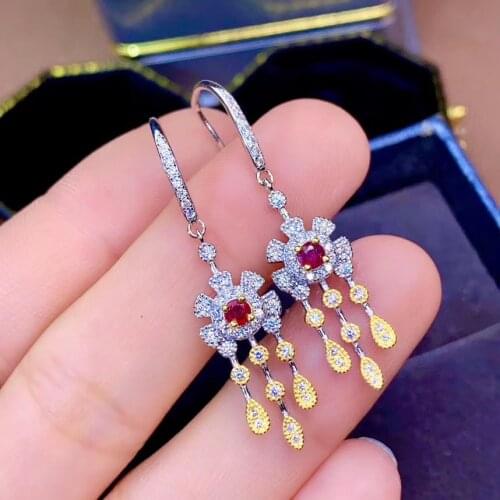 The latest designnatural ruby earings ladies Party Jewelry 925 pure silver high-end jewelry Monopoly