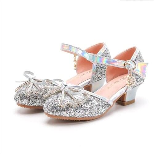 2021 Summer New High-heeled Princess Sandals Hollow Rhinestone Bow Performance Shoes Childrens Crystal Shoes