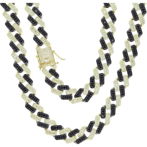 New necklace for men fashion hip hop two tone color cuban link chain black white cz iced out clear cz 5a cubic zircon jewelry