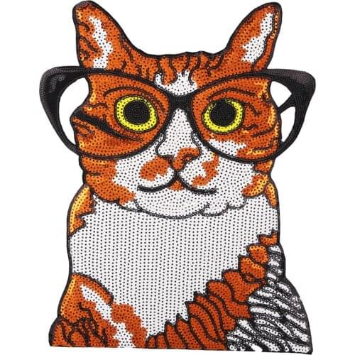 New Arrival Cat Sequin Patches Embroidery Applique 24CM*31.6CM Iron On Clothing Or Jeans Decorative Patches EP2036