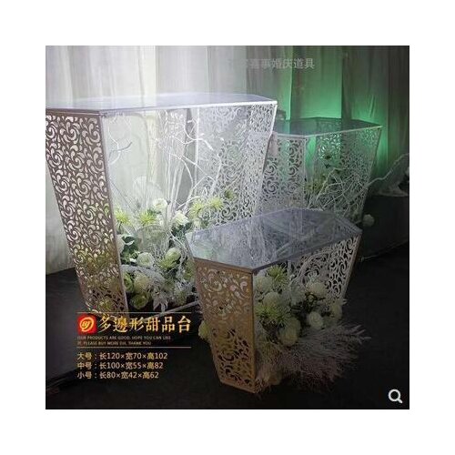 New polygon carved dessert reception area dessert table set three tie yi dessert cake wedding props