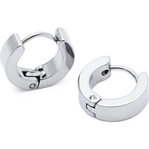 Pair Hoop Huggie Earrings Titanium Steel 4mm x 9mm White