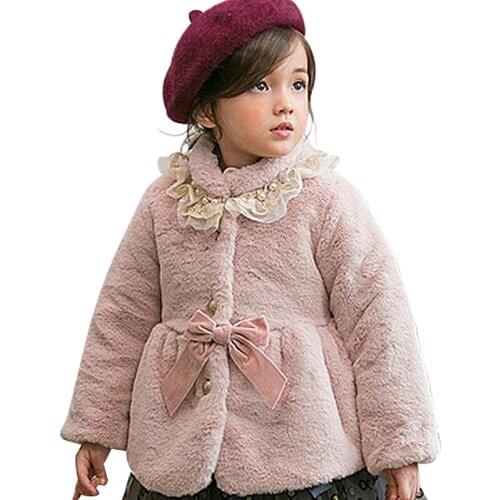 Baby Girl Clothes Winter Thicken Plush Lace Jacket Female Baby Bow Coat Baby Girl Fashion Warm Wool Sweater Jacket