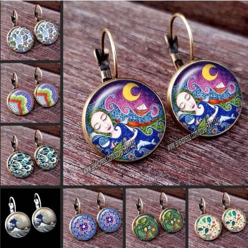 Wholesale Ocean beach sea fish art picture Fashion jewelry Metal glass earings