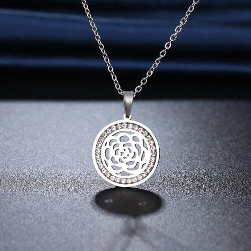 CACANA 316L Stainless Steel Big Rose Necklace NEW Crystal Rhinestone Fashion Necklaces For Women Wedding Valentines Day