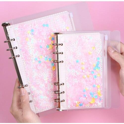 1Pcs Transparent PVC 6 Hole Zipper Document Bag Storage Card Holder with For A5 A6 Pouch Diary Planner Accessories Supplies