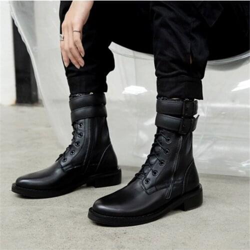 PXELENA 2020 Retro Street Motorcycle Biker Ankle Boots Women Natural Genuine Leather Low Heel Autumn Shoes Buckle Zipper Lace Up