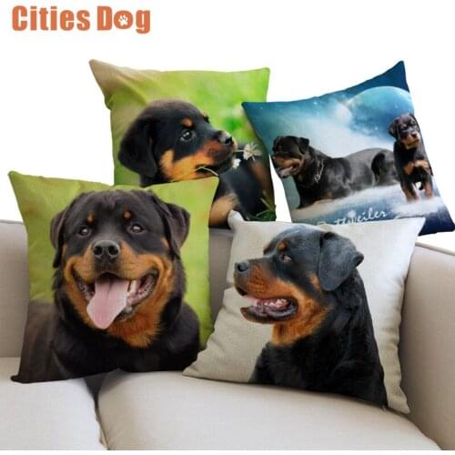 Rottweller dog decorative pillows cushion covers 35x35 45x45 55x55cm Pillowcase new Year decoration gift Linen almofada cojines