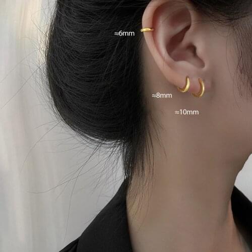ANENJERY 1 Pair Minimalist Huggie Hoop Earrings For Women Gold Silver Color Tiny Round Earrings 6mm/8mm/10mm/12mm/15mm