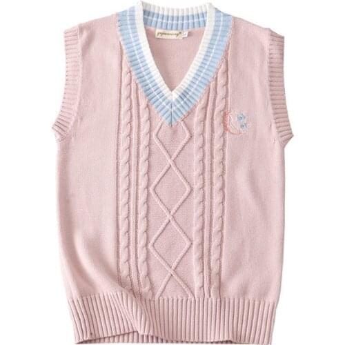 School JK Uniform Fashion Sweater Vest Sleeveless Waistcoat For Girls Boy Cosplay Halloween Winter Anime Vest Pink Knitting Coat