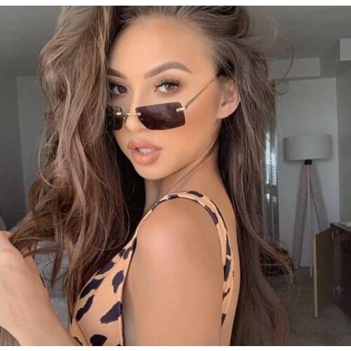 New Rimless Rectangle Sunglasses Women Men Shades Brand Designer Gradient UV400 Sun Glasses Retro Frameless Sunglasses TYJ-16