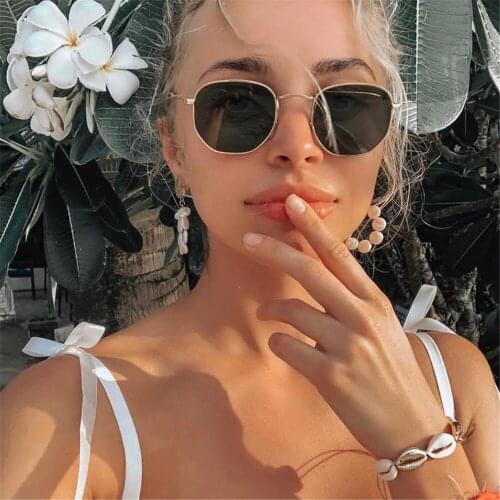 2021 Hexagon Sunglasses Women Polygon Mirrored Lens Small Square Sunglases Men Metal Frame Driving Eyewear Glasses UV400