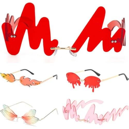 Fashion Rimless Sunglasses Women 2020 Luxury Brand Funny N-Shaped Red Wave Sun Glasses For Woman Vintage Oculos Feminino